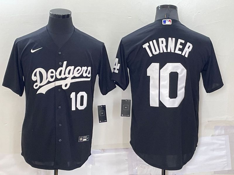 Men Los Angeles Dodgers 10 Turner Black Inversion Nike 2022 MLB Jersey